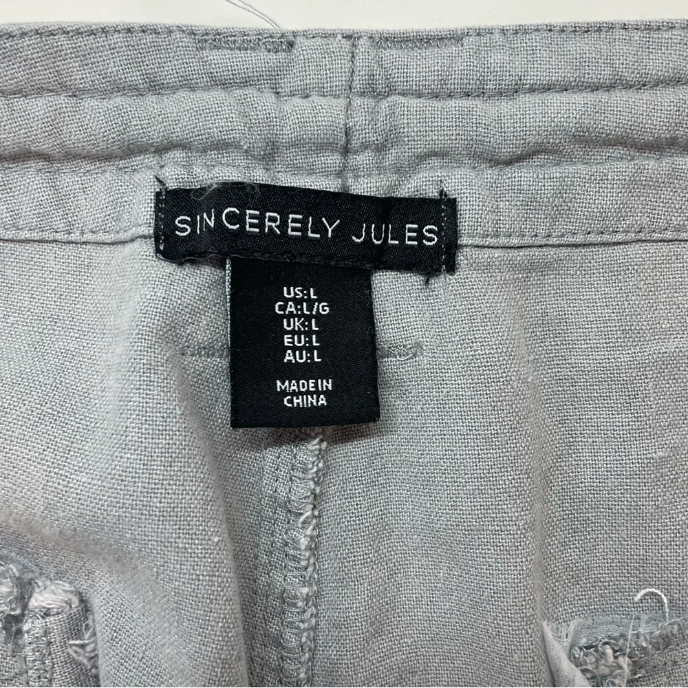 Sincerely Jules Gray Linen Blend Cargo Pants Size Large - Picture 3 of 9